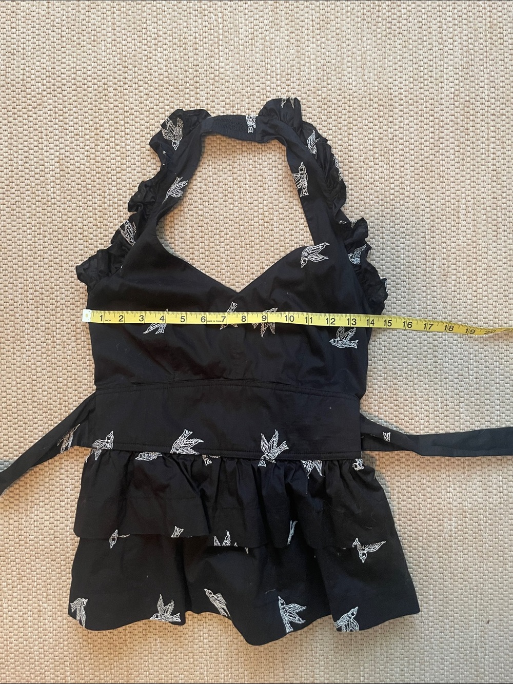 Black Bird-Print Ruffled Halter Women’s Top